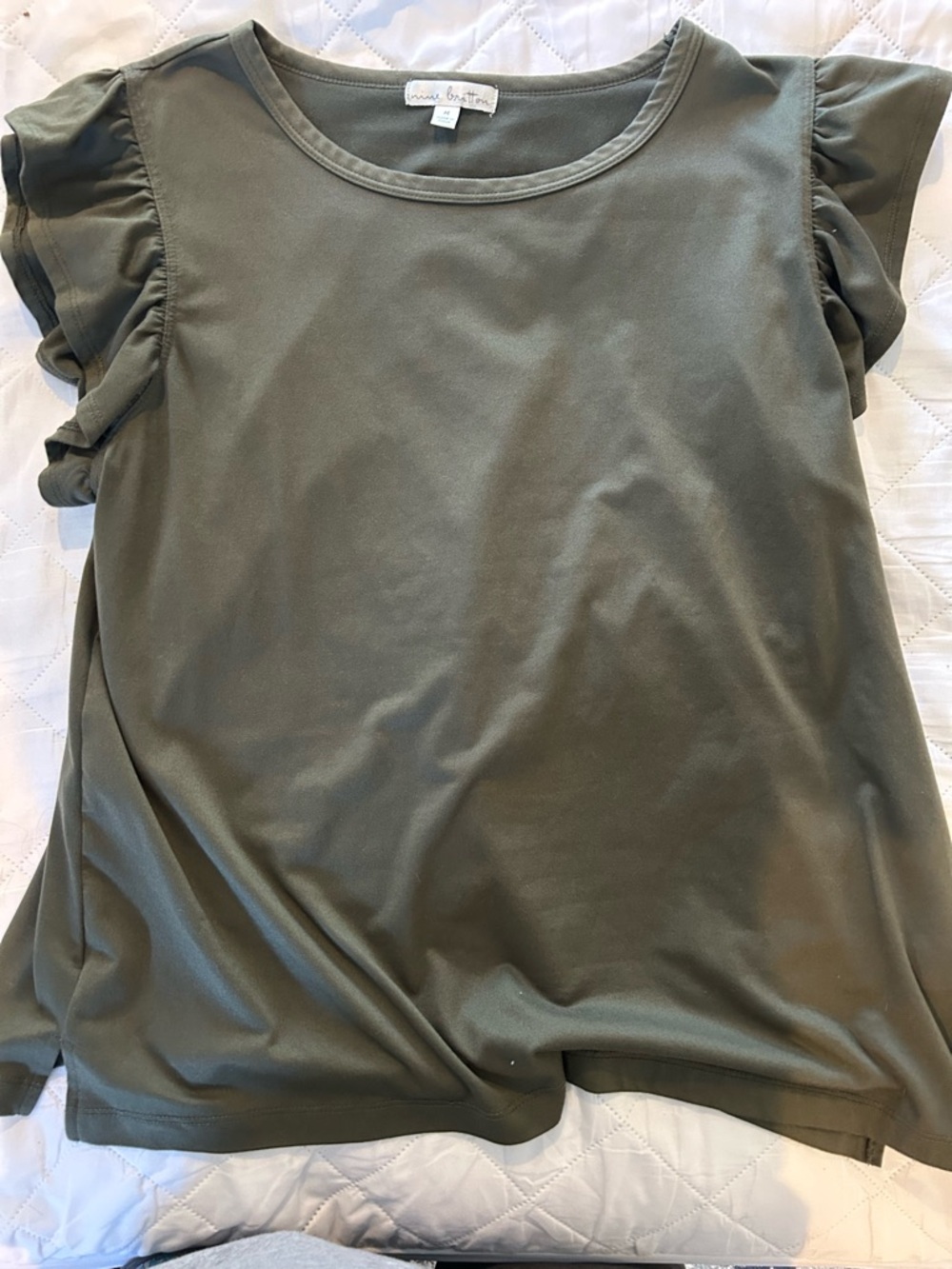 nine britton Olive Ruffle Sleeve Tank Top